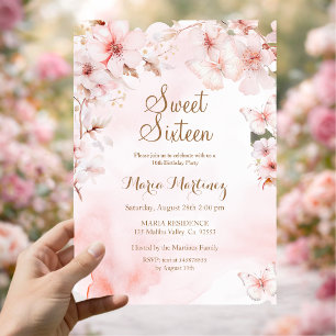 Rose Gold Blumen mit Gold Glitter Sweet 16 Einladung