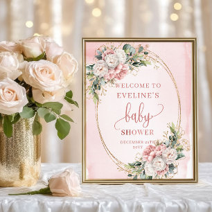Rose Gold Blumen Willkommen Baby Shower Tischschil Poster