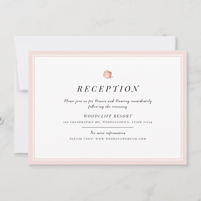 Rose Gold blumengeschmückte minimalistische Hochze Einladung (Vorderseite)