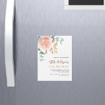 Rose Gold Blumengrün Luxus Geburtstag Magneteinladung<br><div class="desc">Ein schick weißer Hintergrund. Dekoriert mit einer großen Rose Gold und rot rosa Blumen,  Rose Blume und grüne Aquarell Eukalyptus Blätter,  Sprigs,  Grün und ein Imitat goldbraun. Personalisieren Sie Ihren Namen und Ihre Party-Daten und fügen Sie diese hinzu.</div>