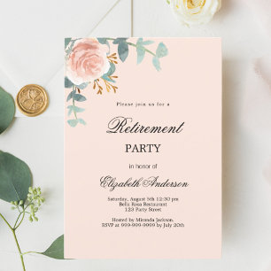 Rose Gold Blumengrün Pensionierung Party Einladung