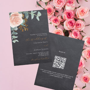 Rose Gold Blumenklatsche QR Luxushochzeit Einladung