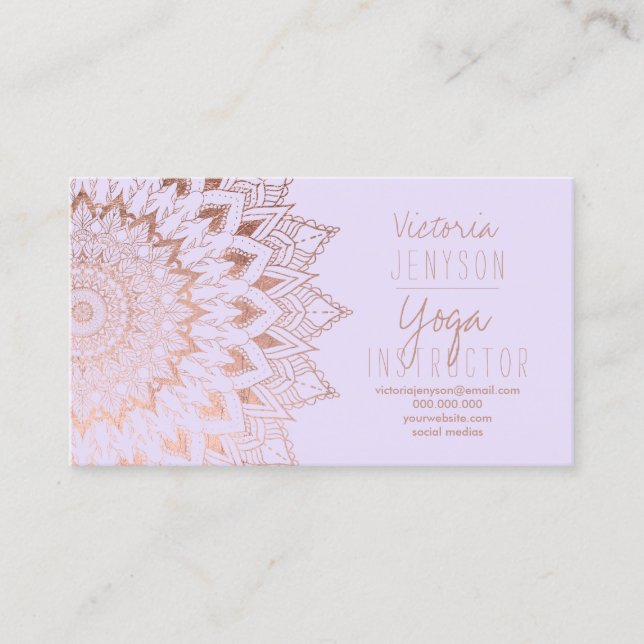 Rose Gold Blumenmandala lila Yogalehrer Visitenkarte (Vorderseite)