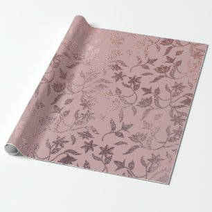 Rose Gold Blumenmuster auf Rosa Rosa Geschenkpapier