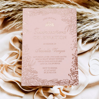 Rose Gold Blumenrot Rosa Tiara Chic Quinceanera Folieneinladung