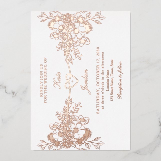 Rose Gold Blumenstrauß Folieneinladung (Vorderseite)