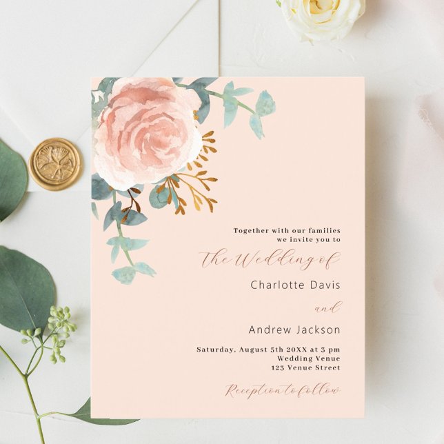 Rose Gold Blumenzwiebelpreis Einladung zur Hochzei (Von Creator hochgeladen)