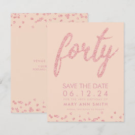 Rose Gold Blush 40. Geburtstag Rett Datum Confetti Einladung