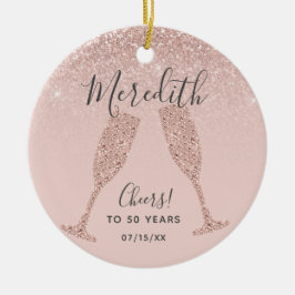 Rose Gold Blush 50th Birthday with Date of Birth Keramik Ornament