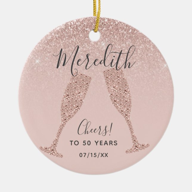 Rose Gold Blush 50th Birthday with Date of Birth Keramik Ornament (Vorne)