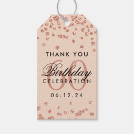 Rose Gold Blush 60. Geburtstag Danke Confetti Geschenkanhänger