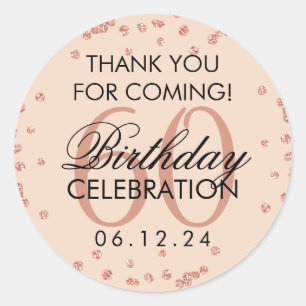 Rose Gold Blush 60. Geburtstag Danke Confetti Runder Aufkleber