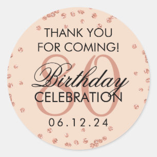 Rose Gold Blush 80. Geburtstag Vielen Dank Glitzer Runder Aufkleber