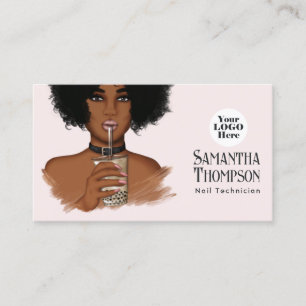Rose Gold & Blush African American Maniküre Salon Visitenkarte