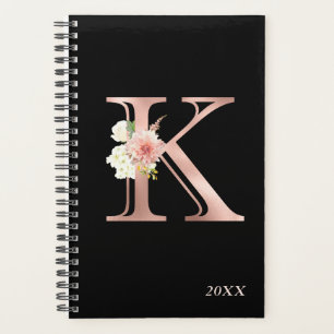 Rose Gold Blush Bloral Jährlicher Monogramm Letter Planer