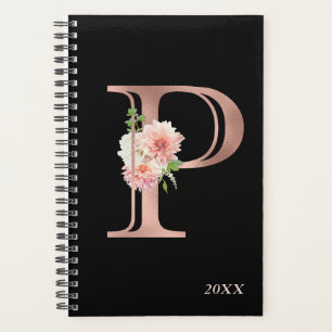 Rose Gold Blush Bloral Jährliches Monogramm Letter Planer