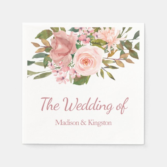 Rose Gold & Blush Blume Hochzeit von Napkin Serviette (Vorderseite)