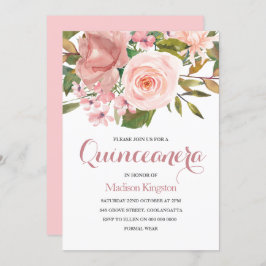 Rose Gold & Blush Blume Quinceanera Party Einladun Einladung