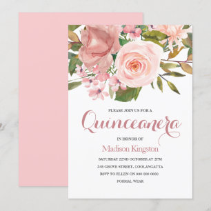 Rose Gold & Blush Blume Quinceanera Party Einladun Einladung