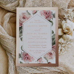 Rose Gold Blush Blumenrahmen Hochzeit Folieneinladung