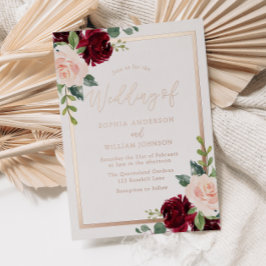 Rose Gold, Blush & Burgund Blumenhochzeit Folieneinladung