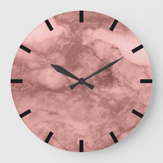 Rose Gold Blush Carrara Marmor Schwarz-weißer Stei Große Wanduhr (Vorderseite)