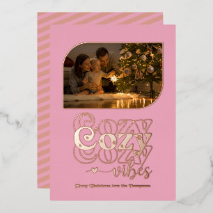 Rose Gold & Blush Cosy Vibes Retro Foto Folien Feiertagskarte