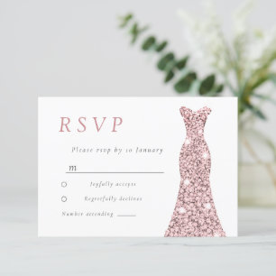 Rose Gold Blush Dress Bridal oder Geburtstag RSVP Karte