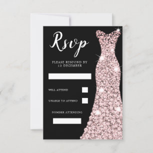Rose Gold Blush Dress Geburtstagsparty Bridal Blac RSVP Karte