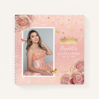 Rose Gold Blush Elegantes Foto Quinceanera Gast Notizbuch