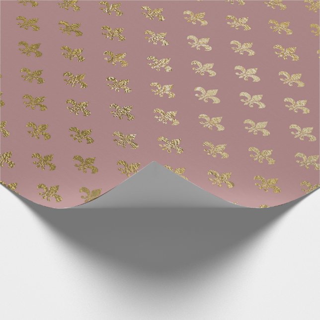 Rose Gold Blush Fior de Lis Gold Mauve Lilac Geschenkpapier (Ecke)