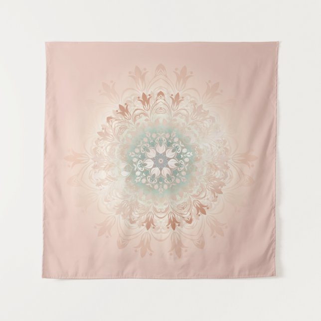Rose Gold Blush Floral Mandala Wandteppich (Vorderseite)