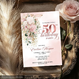 Rose Gold Blush Floral Watercolor 50th Birthday Einladung