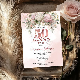 Rose Gold Blush Garden Floral 50th Birthday Invite Einladung
