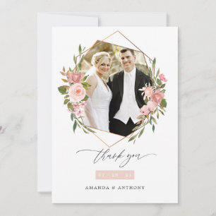 Rose Gold & Blush Geometric Wedding Foto Collage Dankeskarte