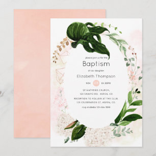 Rose Gold & Blush Geometrische Grünpflanzen Taufe Einladung