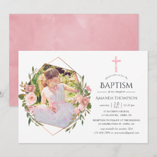 Rose Gold & Blush Geometrische Taufe oder Weihnach Einladung