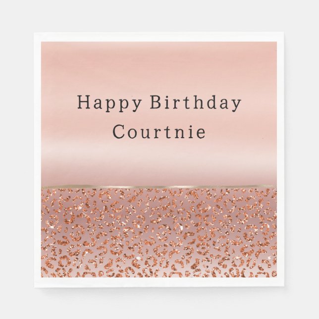 Rose Gold Blush Glam Glitzer Leopard Serviette (Vorderseite)