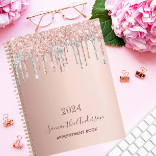 Rose gold blush glitter drips silver 2024 planer