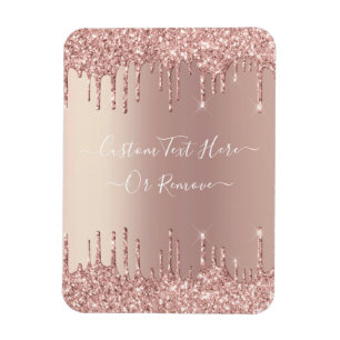 Rose Gold Blush Glitter Sparkle Drips Custom Text  Magnet