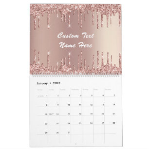 Rose Gold Blush Glitzer Benutzerdefinierter Text-G Kalender