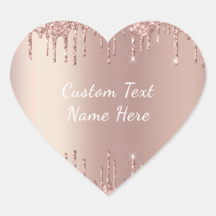 Rose Gold Blush Glitzer, benutzerdefinierter Text- Herz-Aufkleber