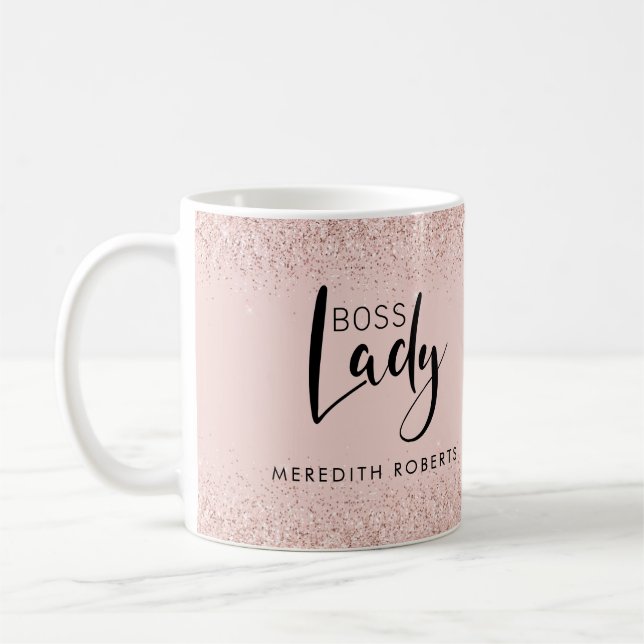 Rose Gold Blush Glitzer Boss Lady Personalisiert Kaffeetasse (Links)