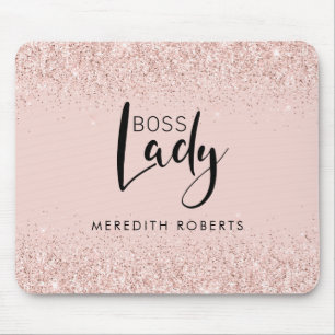 Rose Gold Blush Glitzer Boss Lady Personalisiert Mousepad