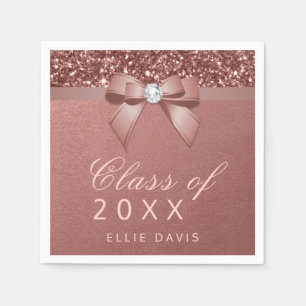 Rose Gold Blush Glitzer Bow Graduation Party Serviette