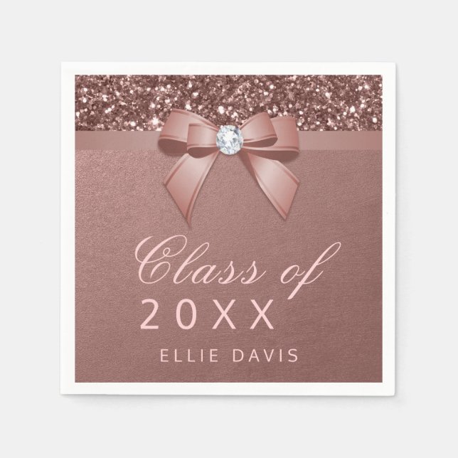 Rose Gold Blush Glitzer Bow Graduation Party Serviette (Vorderseite)