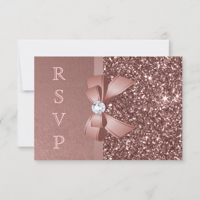 Rose Gold Blush Glitzer Bow UAWG RSVP Karte (Vorderseite)
