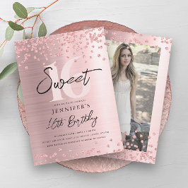 Rose Gold Blush Glitzer Foto Sweet 16 Party Einladung
