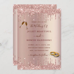 Rose Gold Blush Glitzer Hochzeit Einladung Tropfen