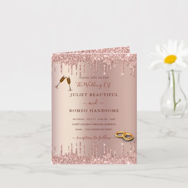 Rose Gold Blush Glitzer Luxus Hochzeit Einladung (Kleine Pflanze)